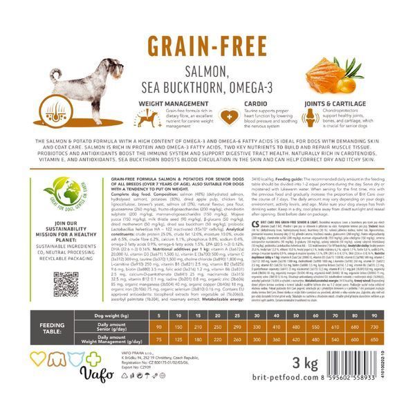 Сухой корм Brit Care Dog Grain-free Senior & Light для стареющих собак, беззерновой с лососем, 1 кг 1111173385 фото
