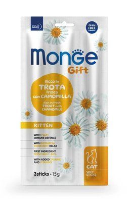 Лакомства для котов Monge Gift Cat Kitten форель с ромашкой 3 стика 15 г 70085243 фото