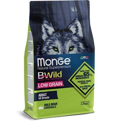 Низькозерновий сухий корм Monge BWild Adult Wild Boar для собак всіх порід на основі дикого кабана 2,5 кг 70011990 фото