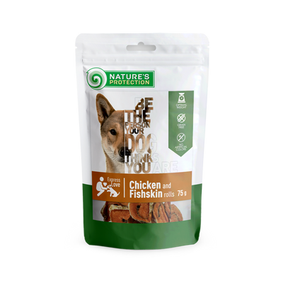 Ласощі для собак рулетики з курки і риб'ячої шкіри Nature's Protection Chicken and Fishskin rolls 75г SNK46100 фото