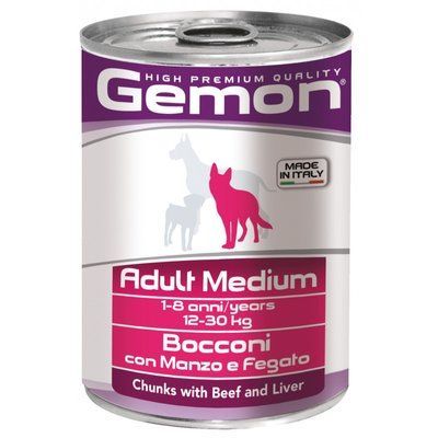 Влажный корм Gemon Dog Wet Medium Adult кусочки с говядиной и печенью для собак средних пород 415 гр 70387859 фото