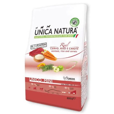 Сухой корм Gheda Unica Natura Unico Mini для собак мелких пород с олениной, рисом и морковью 800 г GDA00529 фото