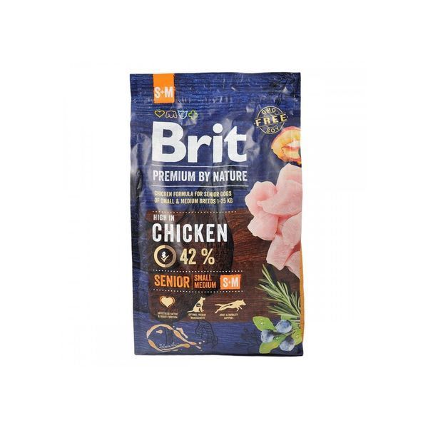 Корм сухий Brit Premium Dog Senior S+M для собак дрібних та середніх порід похилого віку вагою 1-25 кг з куркою 3 кг 1111150958 фото