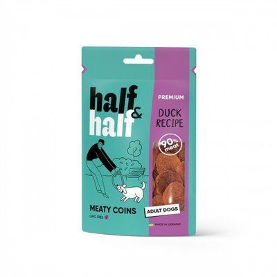 Ласощі для собак Half&Half у формі м'ясних монеток курка з качкою, 100 г 1111175710 фото