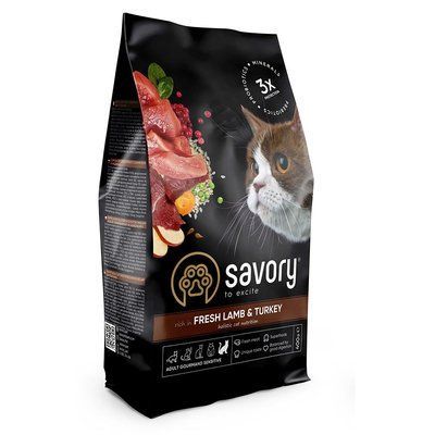 Сухой корм Savory для кошек с чувствительным пищеварением, со свежим ягненком и индейкой, 400 г 1111163000 фото