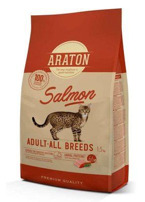 Полноценный сухой корм с лососем для взрослых кошек ARATON SALMON Adult All Breeds 1,5кг ART45646 фото