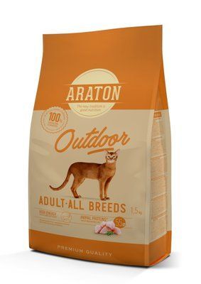 Полноценный сухой корм с курицей и индейкой для взрослых кошек ARATON OUTDOOR Adult All Breeds 1.5кг ART45642 фото