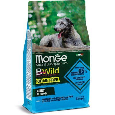 Беззерновой сухой корм Monge Dog Bwild Grain Free для взрослых собак всех пород с анчоусом 2,5 кг 70004701 фото