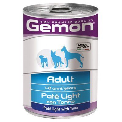 Вологий корм Gemon Dog Wet Adult Light паштет з тунцем для собак всіх порід схильних до повноти 400 гр 70387842 фото