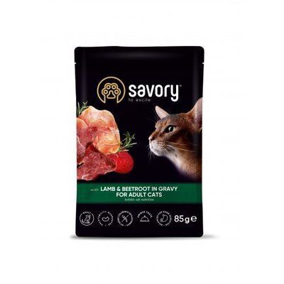 Вологий корм Savory для дорослих котів, ягня з буряком у соусі, пауч, 85 г 1111171667 фото