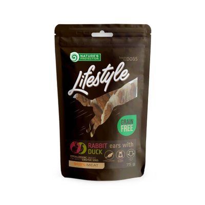 Ласощі для собак, кролячі вуха з качкою Nature's Protection Lifestyle snacks for dogs rabbit ears with duck 75г SNK46136 фото