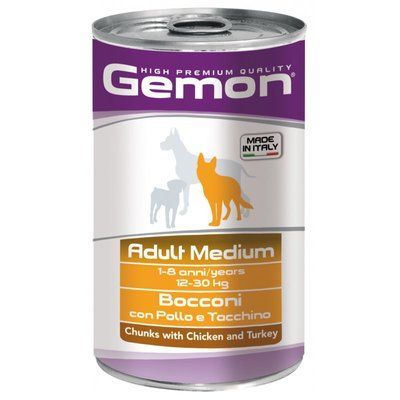 Влажный корм Gemon Dog Wet Medium Adult кусочки с курицей и индейкой для собак средних пород 1250 гр 70387927 фото
