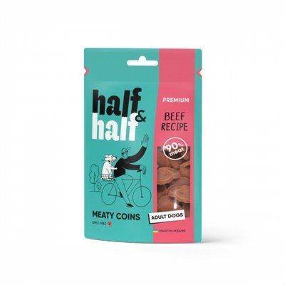 Ласощі для собак Half&Half у формі м'ясних монеток з яловичиною, 100 г 1111175709 фото