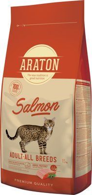 Полноценный сухой корм с лососем для взрослых кошек ARATON SALMON Adult All Breeds 15кг ART47464 фото