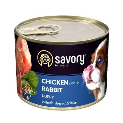 Вологий корм Savory для цуценят усіх порід, з кроликом і куркою, 200 г 1111165034 фото