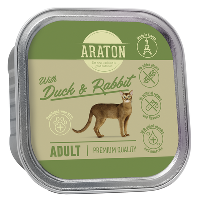 Влажный корм для взрослых котов с уткой и кроликом ARATON Adult cat with with duck and rabbit 85 г KIK45700 фото