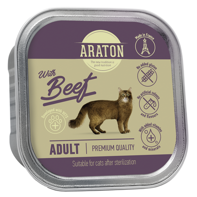 Влажный корм для взрослых стерилизованных котов с говядиной ARATON Adult cat with beef 85 г KIK45697 фото