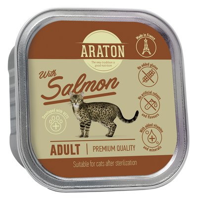 Влажный корм для взрослых стерилизованных котов с лососем ARATON Adult cat with salmon 85 г KIK45698 фото