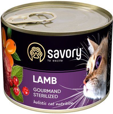 Вологий корм Savory для стерилізованих котів, з ягням, 200 г 1111165062 фото