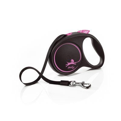Повідець-рулетка Flexi Black Design для собак, стрічка, розмір M, 5 м (рожева) 1111161938 фото