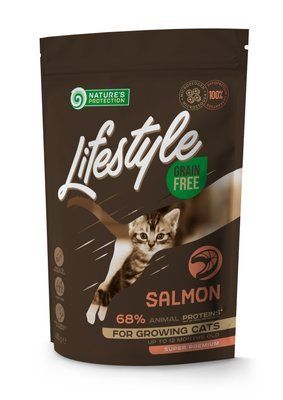 Сухий беззерновий корм для кошенят з лососем Nature's Protection Lifestyle Grain Free Salmon Kitten 400г NPLS45952 фото