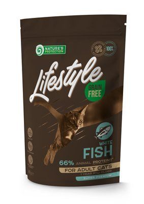 Сухий беззерновий корм для дорослих котів з білою рибою Nature's Protection Lifestyle Grain Free White Fish Adult Cat 400г NPLS45958 фото