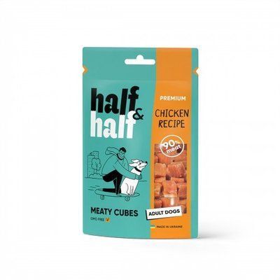Ласощі для собак Half&Half у формі м'ясних кубиків з куркою, 100 г 1111175708 фото