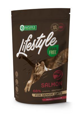 Сухий беззерновий корм для літніх котів з лососем Nature's Protection Lifestyle Grain Free Salmon Senior Cat 400г NPLS45955 фото