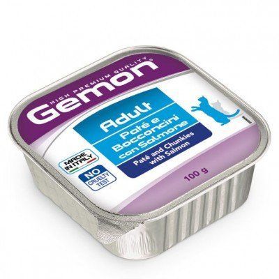 Вологий корм Gemon Cat Wet Adult М'ясні шматочки в паштеті для дорослих котів з лососем 100 гр 70300261 фото