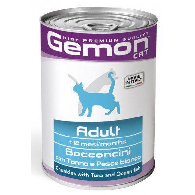 Вологий корм Gemon Cat Wet Adult М'ясні шматочки в желе для дорослих кішок з тунцем і океанічної рибкою 415 гр 70300742 фото