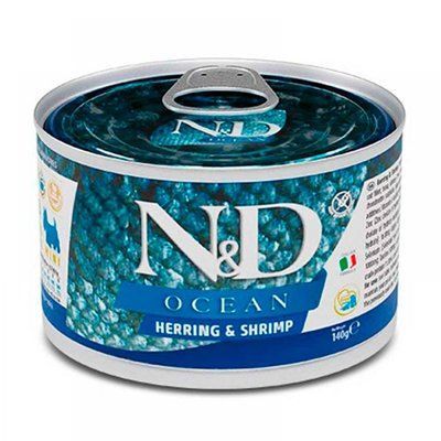 Вологий корм Farmina N&D Ocean Herring & Shrimp Adult Mini для дорослих собак дрібних порід, з оселедцем, тріскою, тунцем і креветкою, 140 г 178936 фото