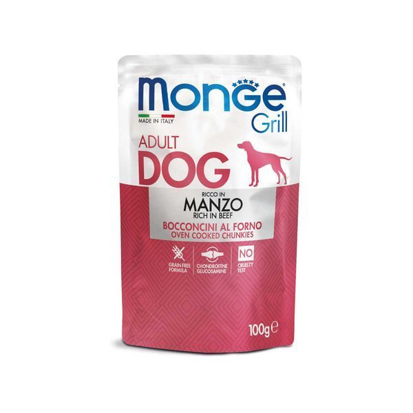 Вологий корм Monge Dog Wet GRILL MIX Набір консерви для собак, мікс 3 смаку:тріска\індичка з куркою\яловичина 12 шт по 100 гр 70017510 фото