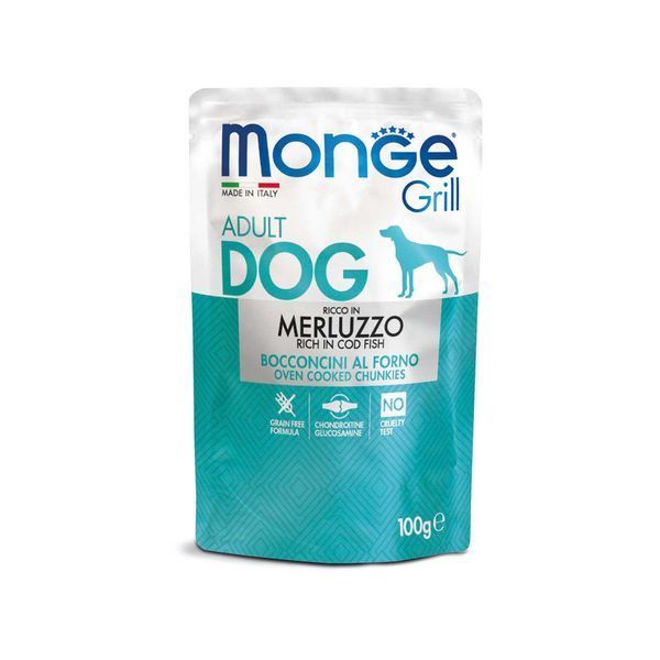 Вологий корм Monge Dog Wet GRILL MIX Набір консерви для собак, мікс 3 смаку:тріска\індичка з куркою\яловичина 12 шт по 100 гр 70017510 фото