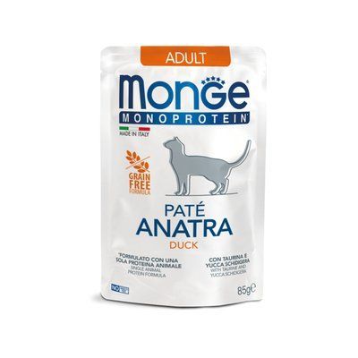 Вологий корм Monge Cat Wet MONOPROTEIN Adult 100% М'ясний паштет для дорослих котів з качкою 85 гр 70013703 фото