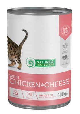 Вологий корм для дорослих котів з куркою і сиром Nature's Protection with Сhicken & Сheese 400 г KIK45608 фото