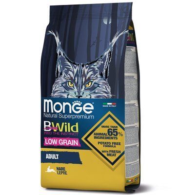 Низькозерновий сухий корм Monge Cat Bwild Low Grain для дорослих кішок із м'ясом зайця 1,5 кг 70012003 фото