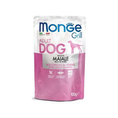 Вологий корм Monge Dog Wet GRILL Смачні шматочки в желе з запеченої свинини для собак 100 гр 70013147 фото